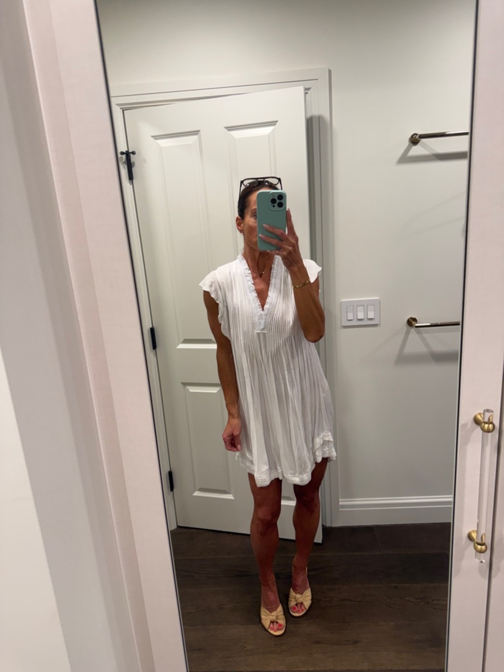 Poupette St. Barth White Pleated V-Neck Mini Dress